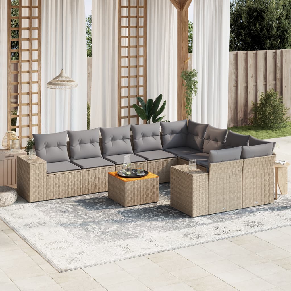 10-delige Loungeset met kussens poly rattan beige is nu te koop bij PeponiXL, paradijselijk wonen!