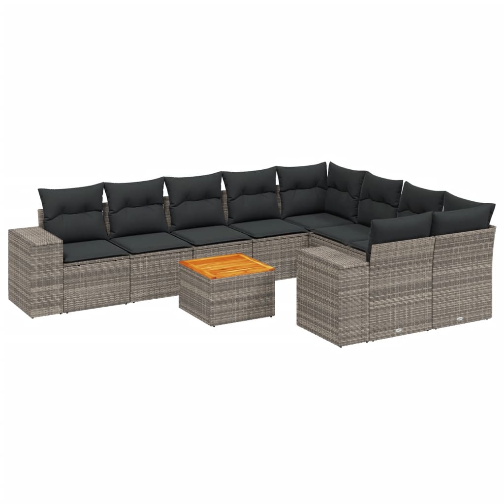10-delige Loungeset met kussens poly rattan grijs is nu te koop bij PeponiXL, paradijselijk wonen!