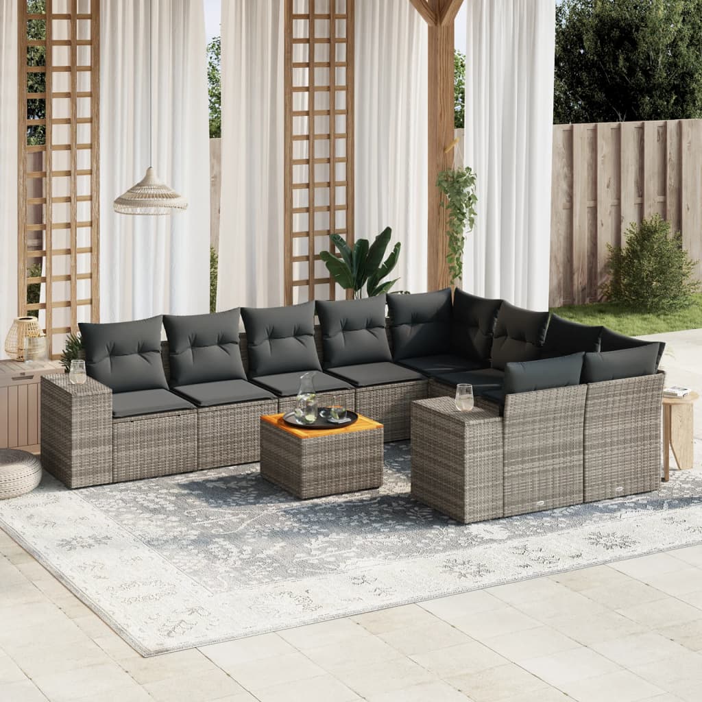 10-delige Loungeset met kussens poly rattan grijs is nu te koop bij PeponiXL, paradijselijk wonen!