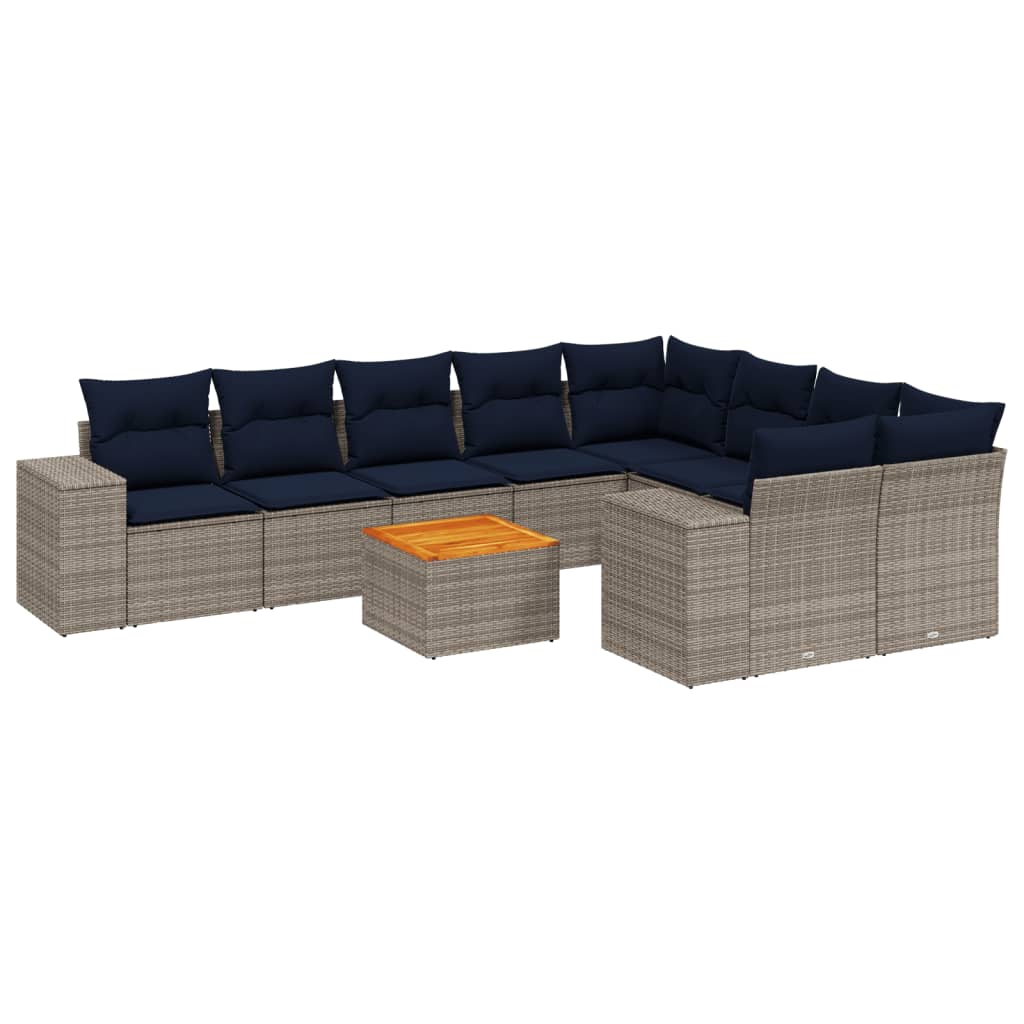 10-delige tuinbankset met kussens, grijs polyrotan is nu te koop bij PeponiXL, paradijselijk wonen!