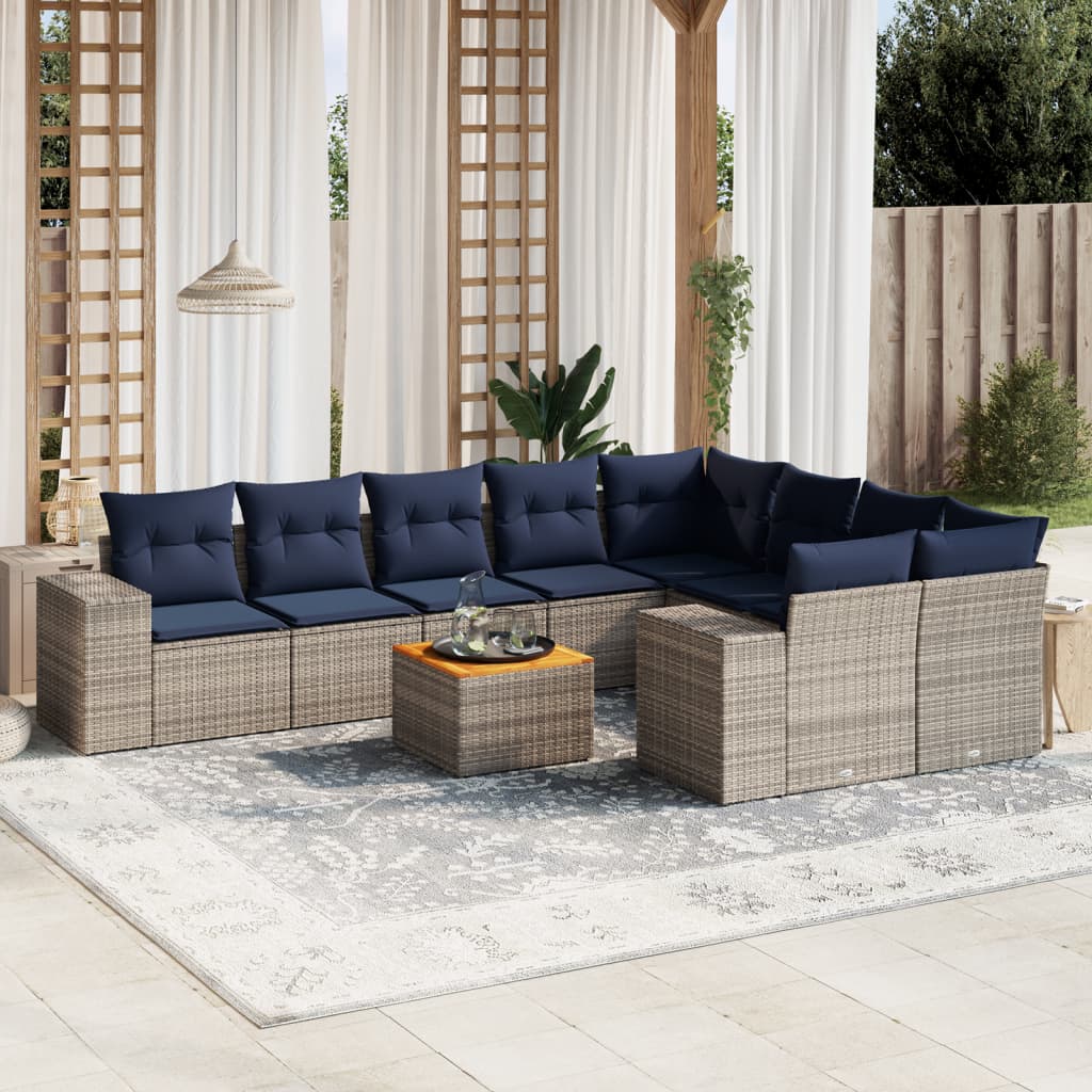 10-delige tuinbankset met kussens, grijs polyrotan is nu te koop bij PeponiXL, paradijselijk wonen!