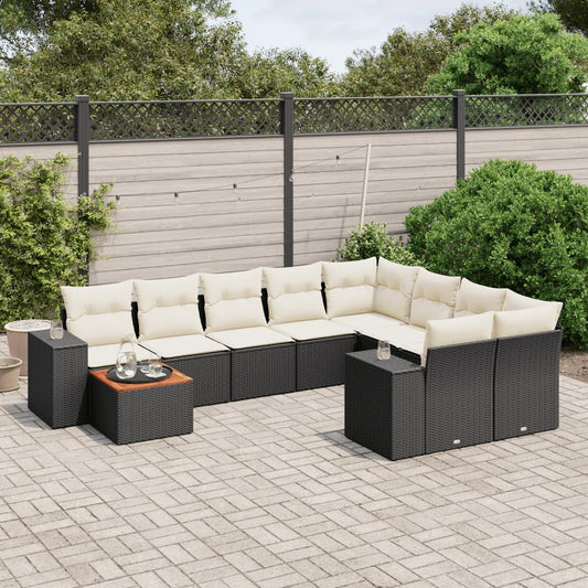 10-delige Loungeset met kussens poly rattan zwart is nu te koop bij PeponiXL, paradijselijk wonen!