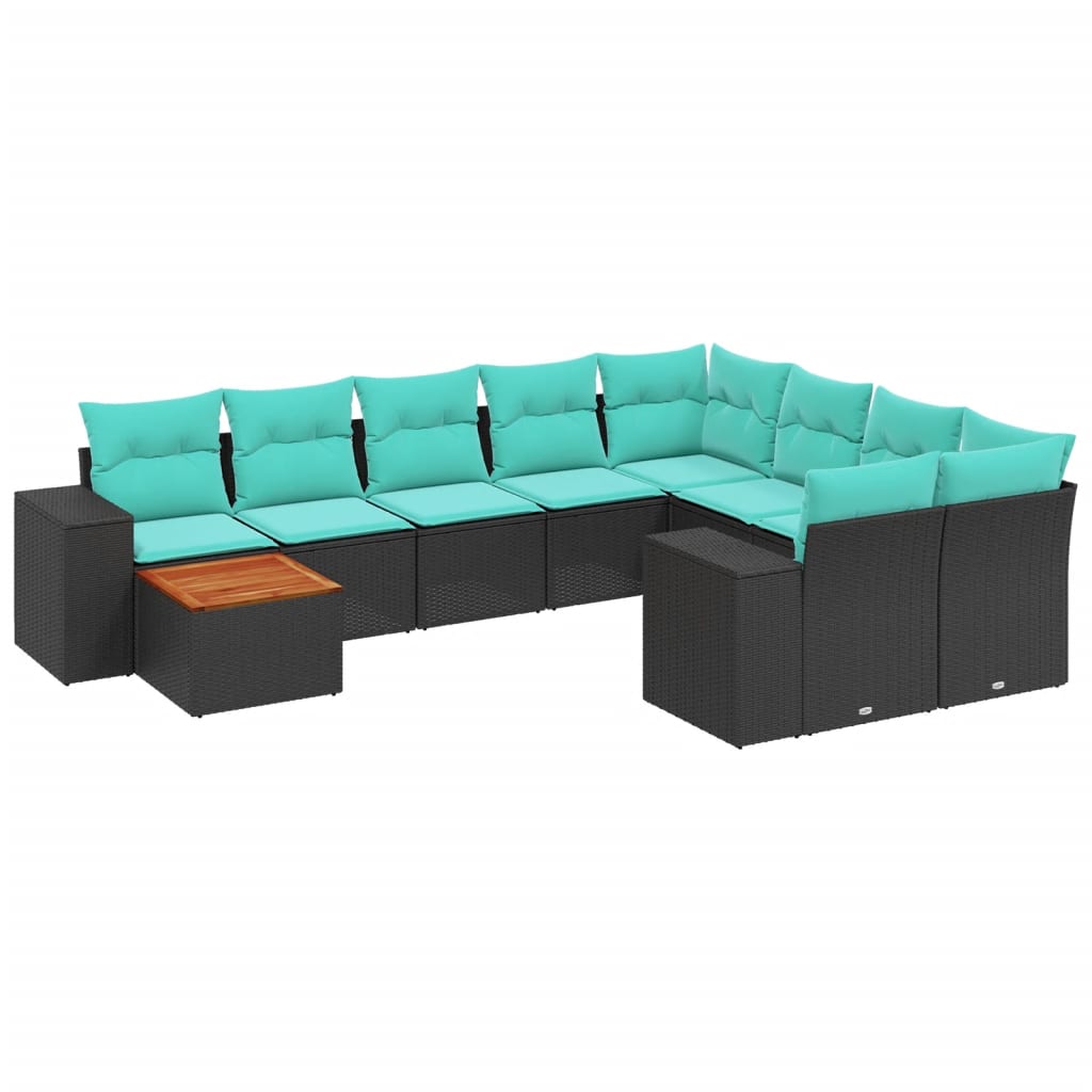 10-delige tuinbankset met kussens van zwart polyrotan is nu te koop bij PeponiXL, paradijselijk wonen!