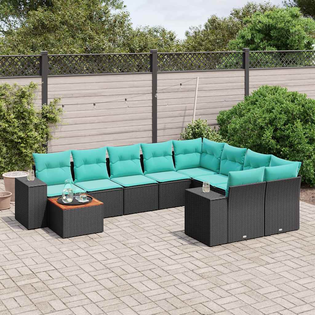 10-delige tuinbankset met kussens van zwart polyrotan is nu te koop bij PeponiXL, paradijselijk wonen!