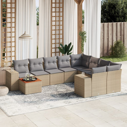 10-delige Loungeset met kussens poly rattan beige is nu te koop bij PeponiXL, paradijselijk wonen!