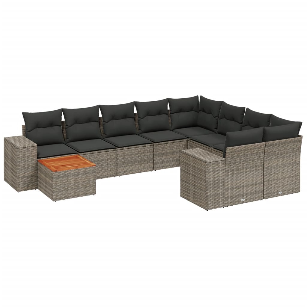 10-delige Loungeset met kussens poly rattan grijs is nu te koop bij PeponiXL, paradijselijk wonen!