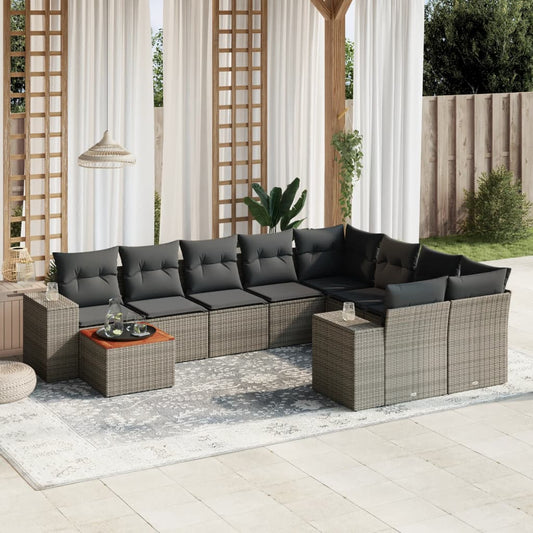 10-delige Loungeset met kussens poly rattan grijs is nu te koop bij PeponiXL, paradijselijk wonen!