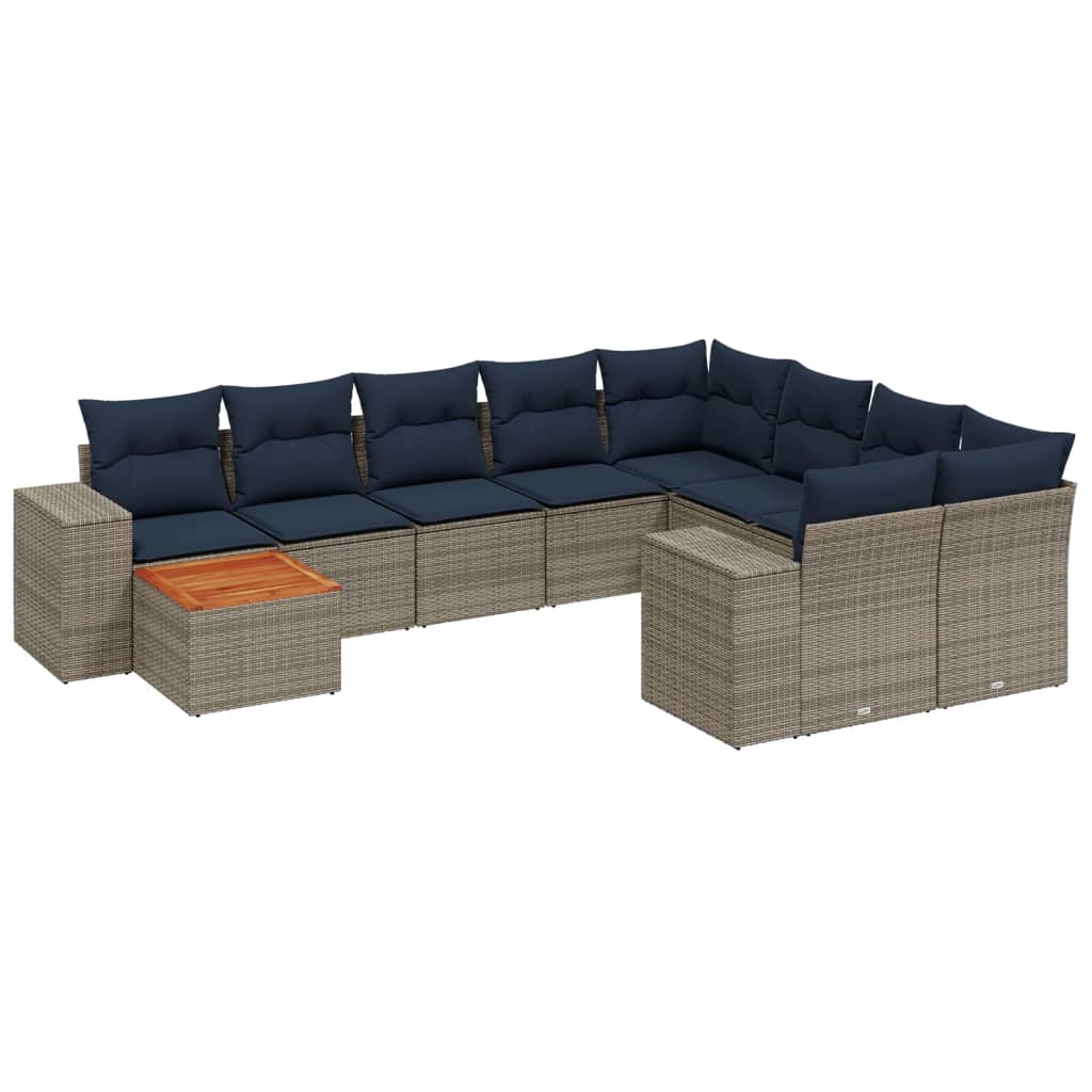 10-delige tuinbankset met kussens, grijs polyrotan is nu te koop bij PeponiXL, paradijselijk wonen!