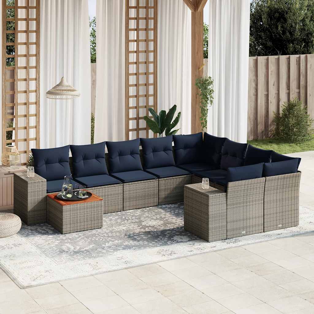 10-delige tuinbankset met kussens, grijs polyrotan is nu te koop bij PeponiXL, paradijselijk wonen!