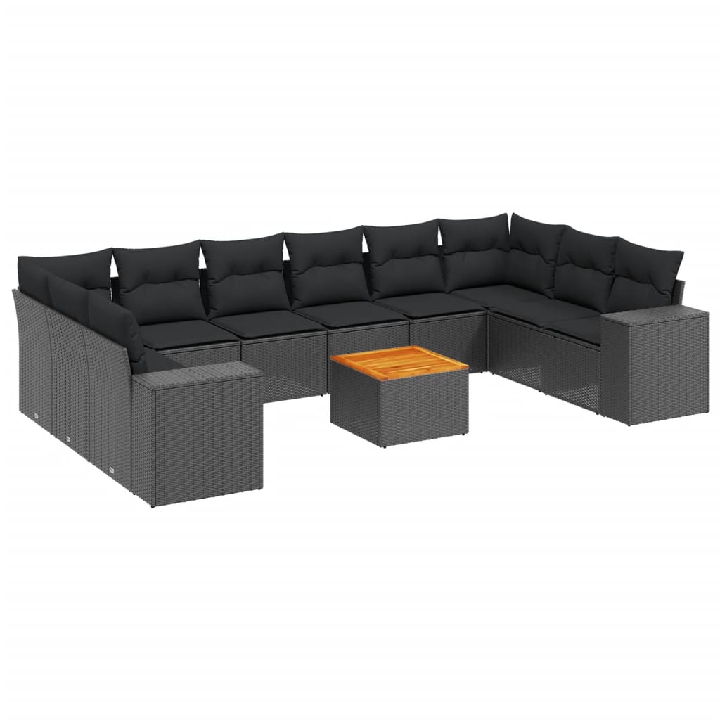 11-delige Loungeset met kussens poly rattan zwart is nu te koop bij PeponiXL, paradijselijk wonen!