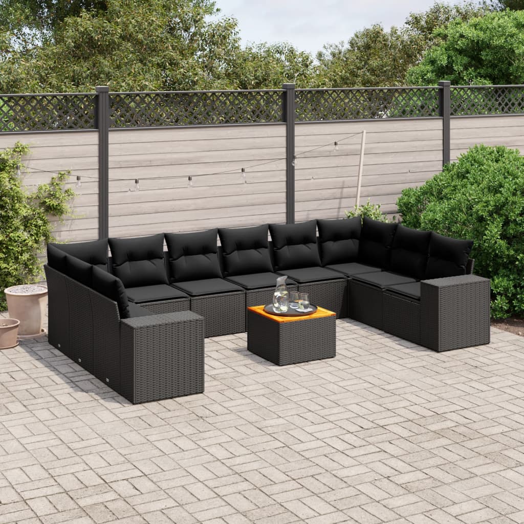 11-delige Loungeset met kussens poly rattan zwart is nu te koop bij PeponiXL, paradijselijk wonen!
