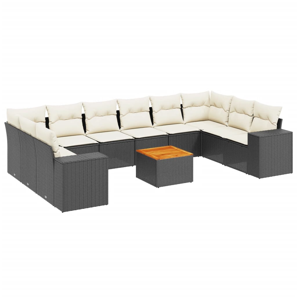 11-delige Loungeset met kussens poly rattan zwart is nu te koop bij PeponiXL, paradijselijk wonen!