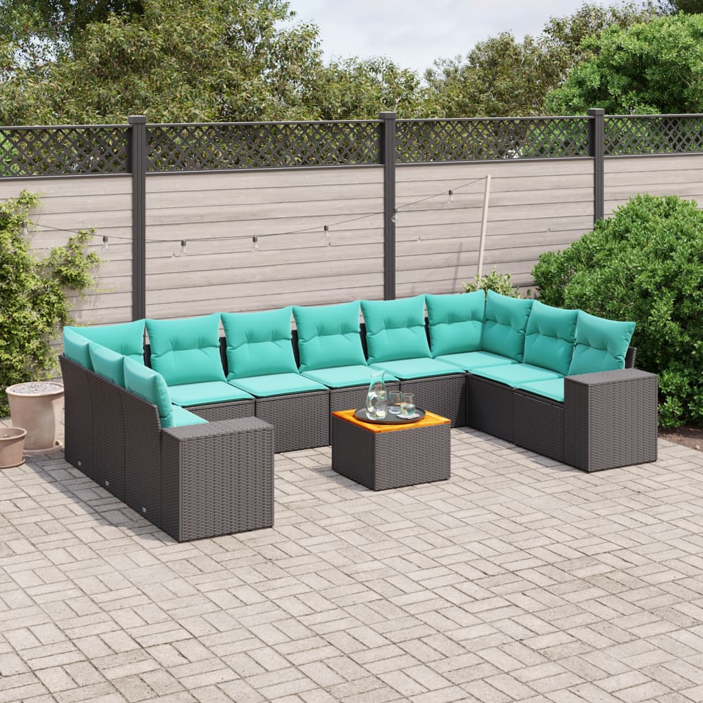 11-delige tuinbankset met kussens, zwart polyrotan is nu te koop bij PeponiXL, paradijselijk wonen!