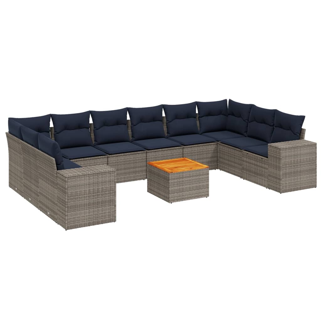 11-delige tuinbankset met kussens, grijs polyrotan is nu te koop bij PeponiXL, paradijselijk wonen!