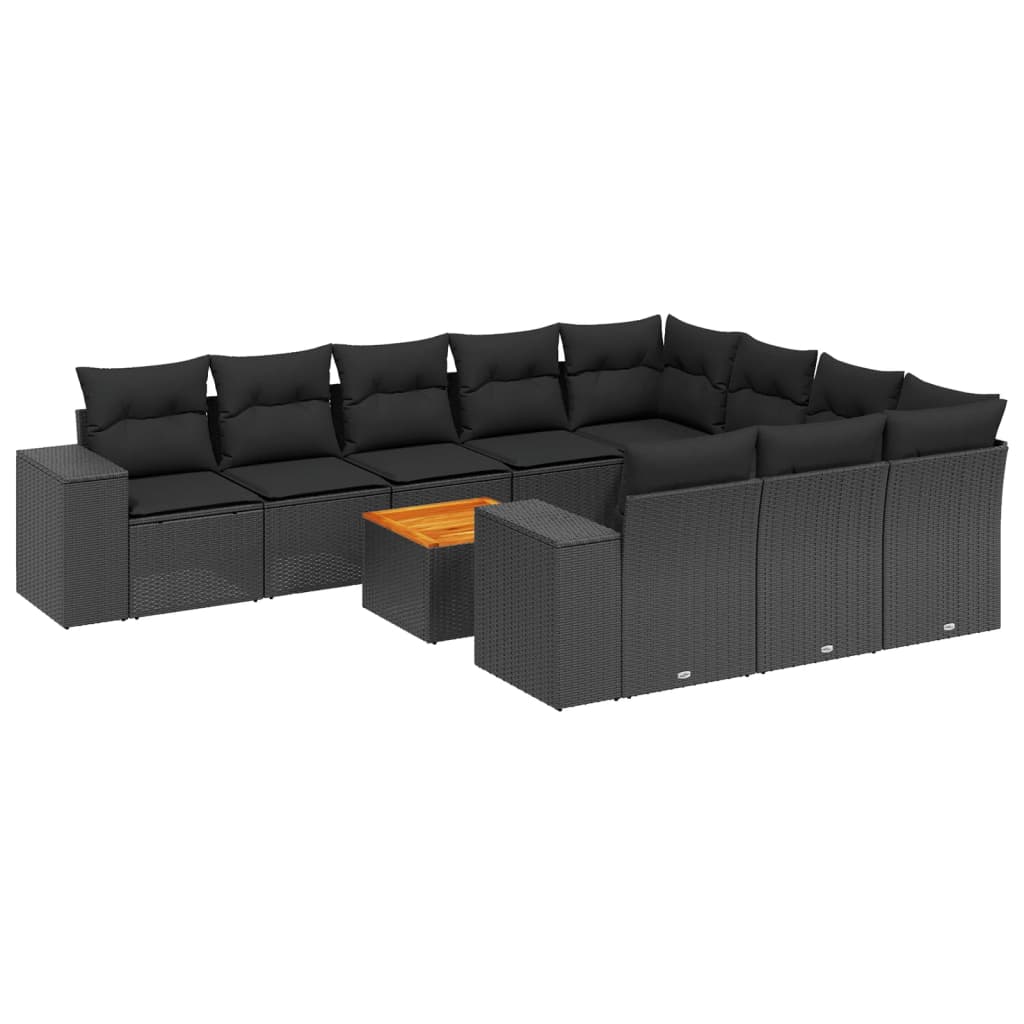 11-delige Loungeset met kussens poly rattan zwart is nu te koop bij PeponiXL, paradijselijk wonen!