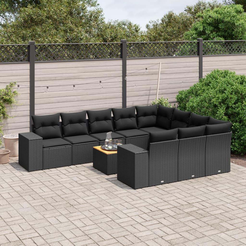 11-delige Loungeset met kussens poly rattan zwart is nu te koop bij PeponiXL, paradijselijk wonen!