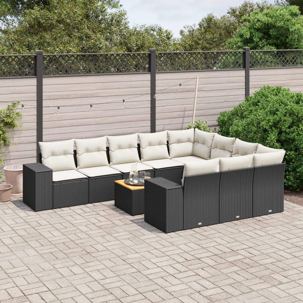 11-delige Loungeset met kussens poly rattan zwart is nu te koop bij PeponiXL, paradijselijk wonen!