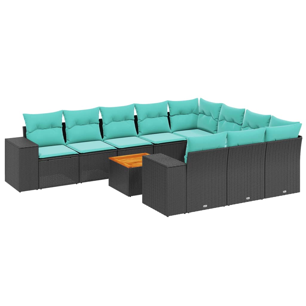 11-delige tuinbankset met kussens, zwart polyrotan is nu te koop bij PeponiXL, paradijselijk wonen!