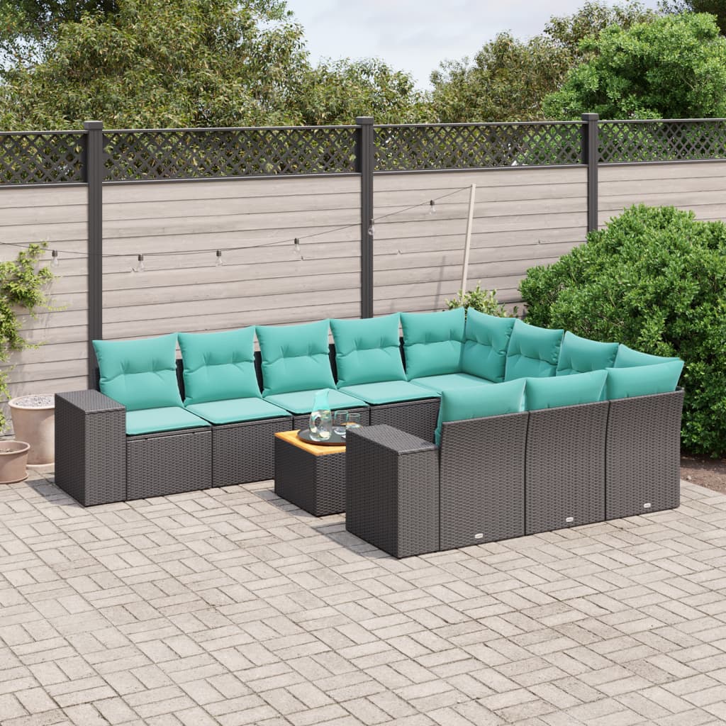 11-delige tuinbankset met kussens, zwart polyrotan is nu te koop bij PeponiXL, paradijselijk wonen!