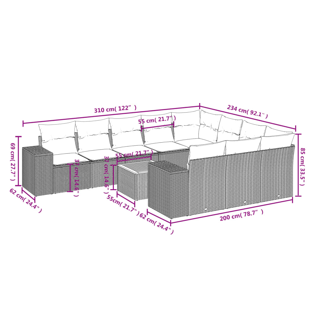 11-delige Loungeset met kussens poly rattan grijs is nu te koop bij PeponiXL, paradijselijk wonen!