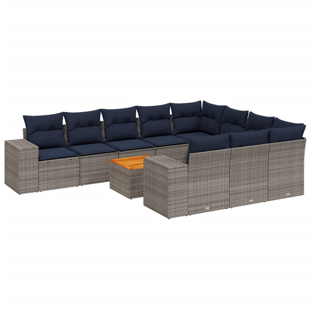 11-delige tuinbankset met kussens, grijs polyrotan is nu te koop bij PeponiXL, paradijselijk wonen!