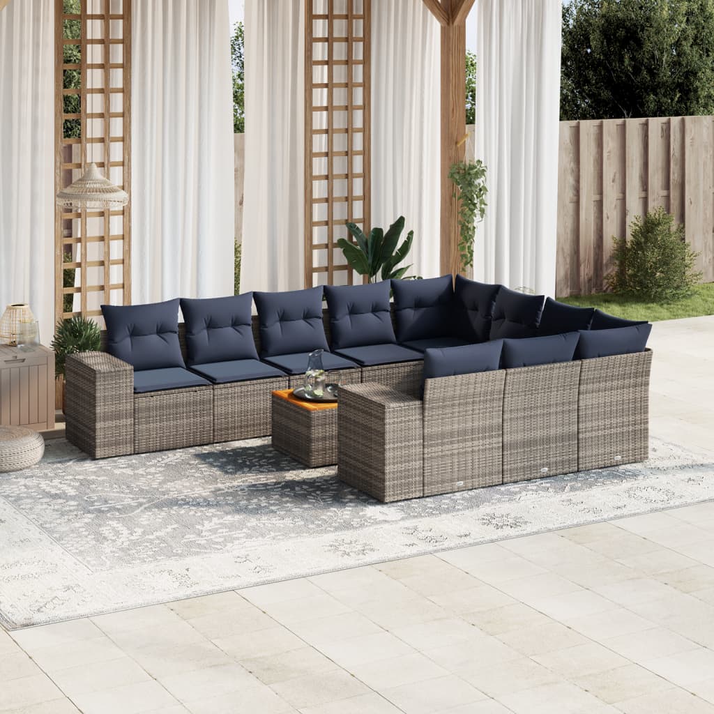 11-delige tuinbankset met kussens, grijs polyrotan is nu te koop bij PeponiXL, paradijselijk wonen!