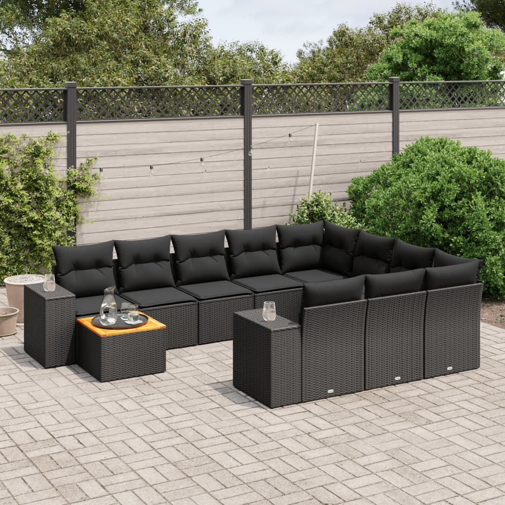 11-delige Loungeset met kussens poly rattan zwart is nu te koop bij PeponiXL, paradijselijk wonen!