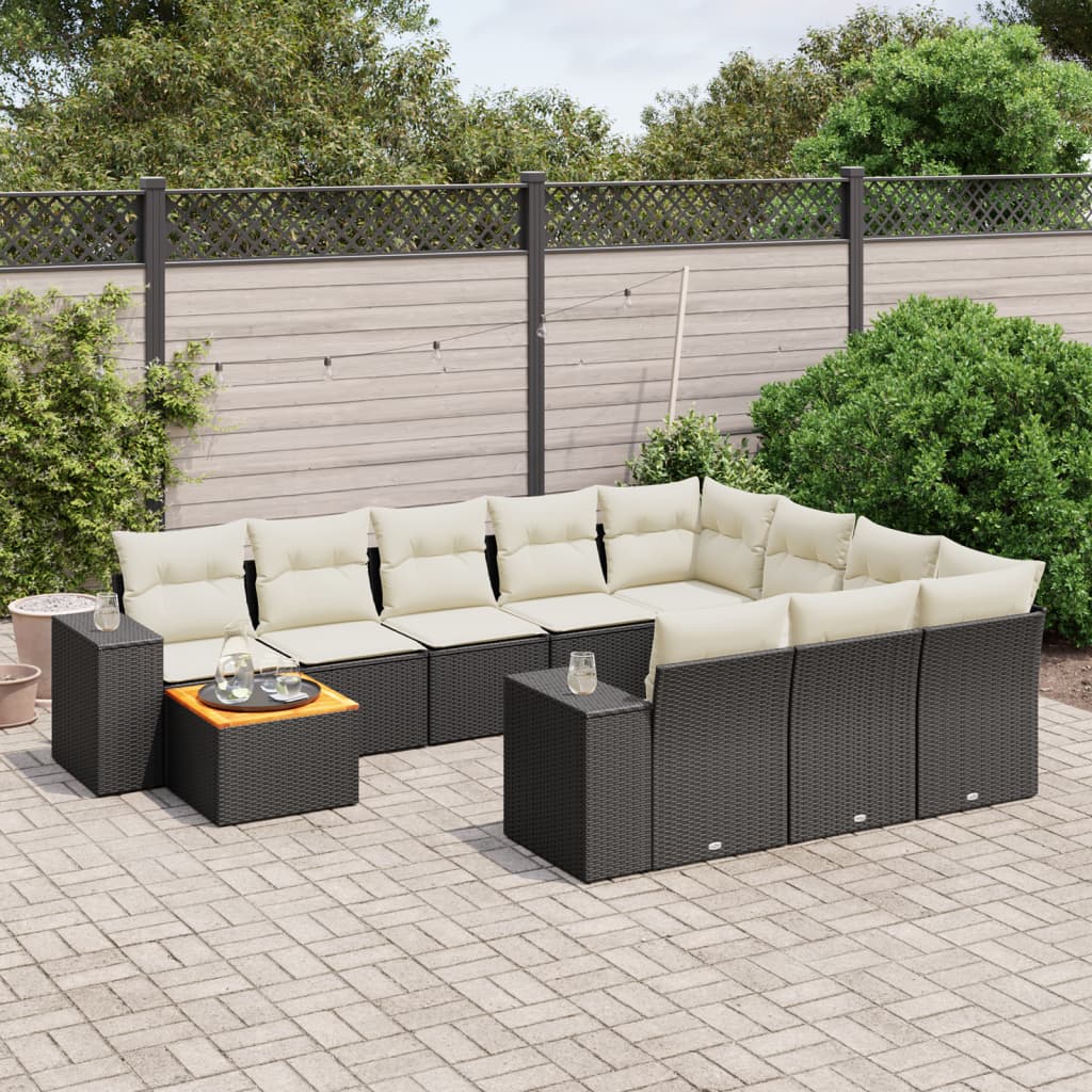 11-delige Loungeset met kussens poly rattan zwart is nu te koop bij PeponiXL, paradijselijk wonen!