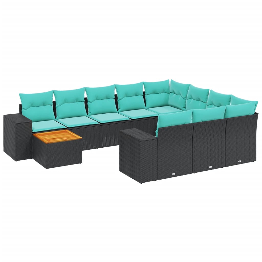 11-delige tuinbankset met kussens, zwart polyrotan is nu te koop bij PeponiXL, paradijselijk wonen!