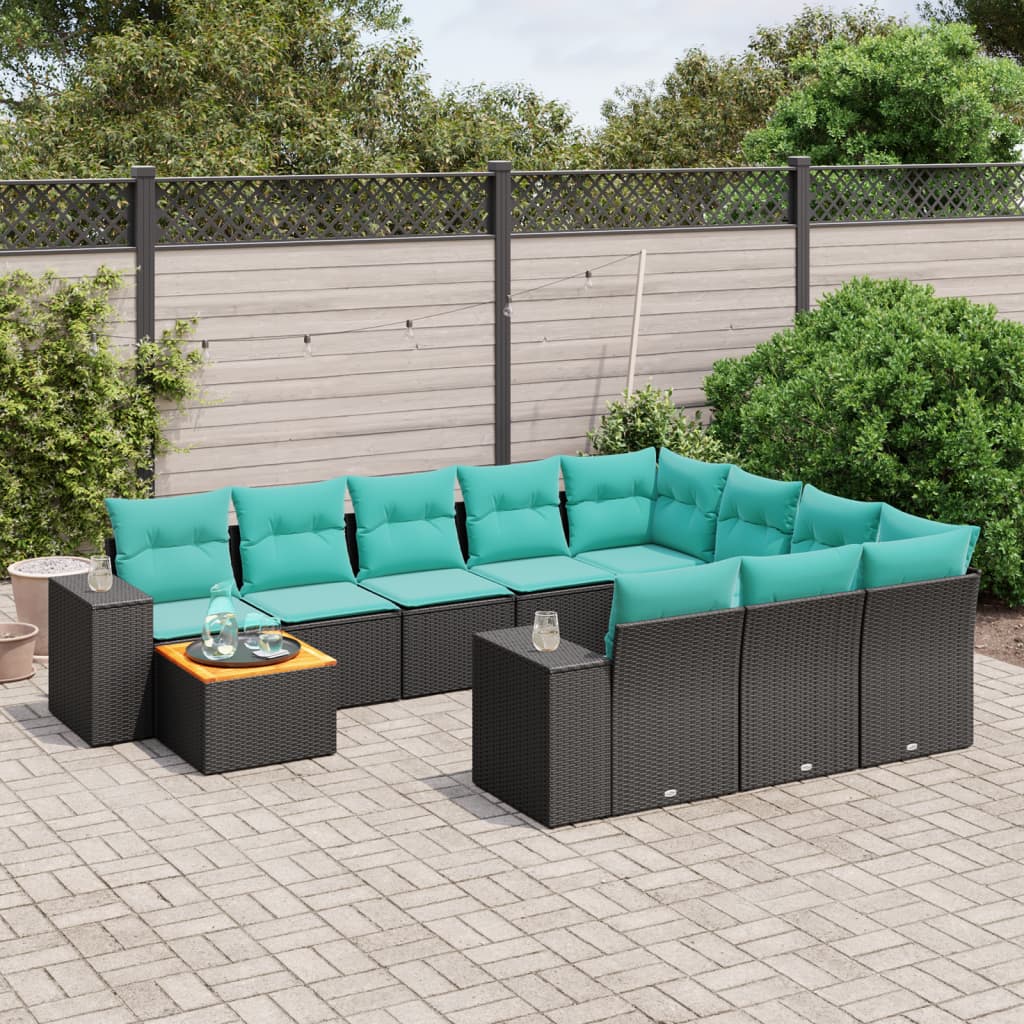 11-delige tuinbankset met kussens, zwart polyrotan is nu te koop bij PeponiXL, paradijselijk wonen!