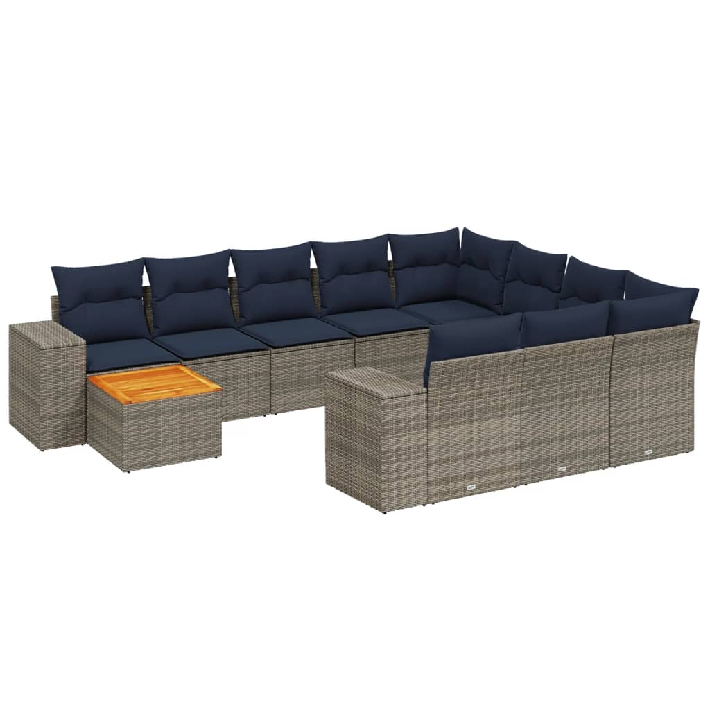 11-delige tuinbankset met kussens, grijs polyrotan is nu te koop bij PeponiXL, paradijselijk wonen!