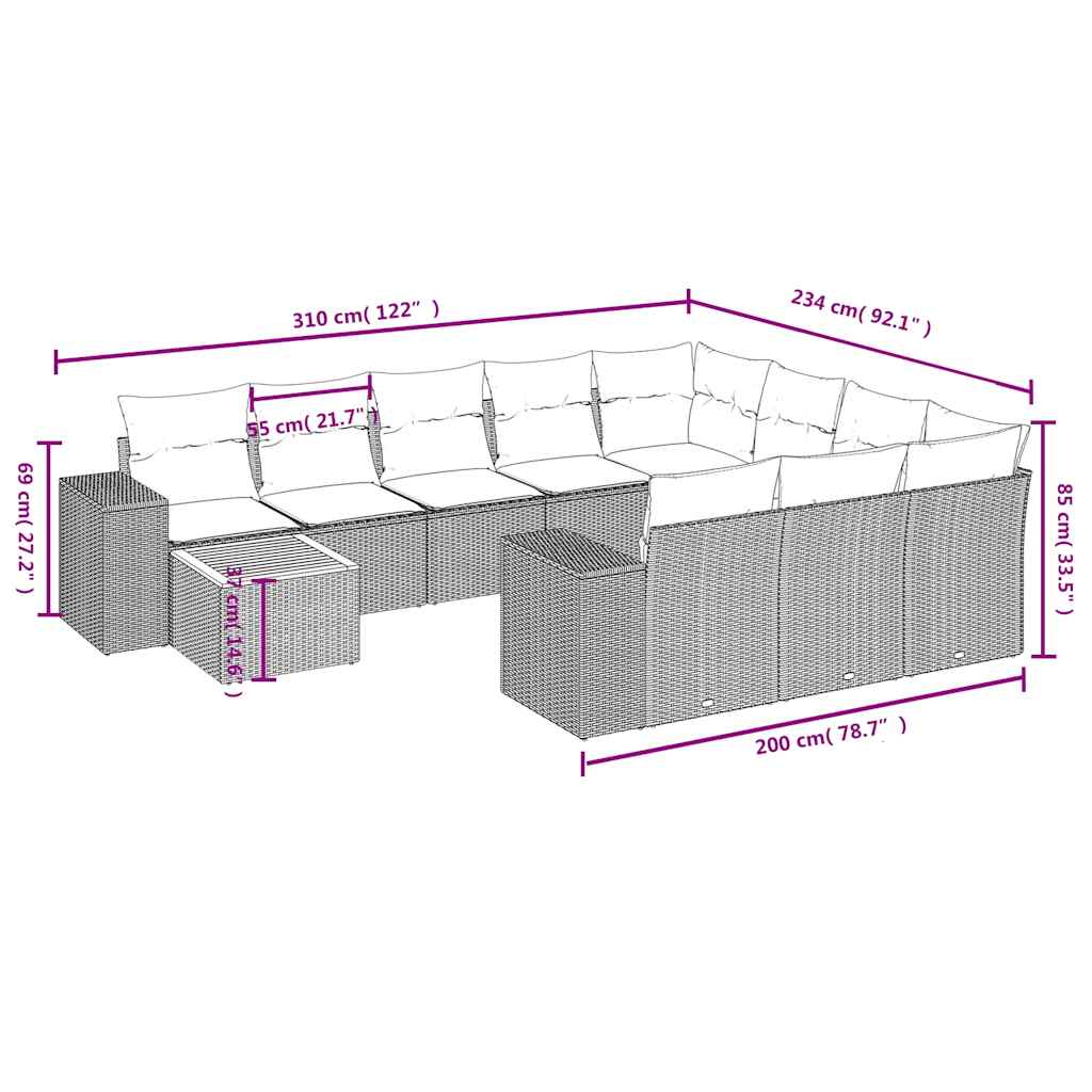 11-delige tuinbankset met kussens, grijs polyrotan is nu te koop bij PeponiXL, paradijselijk wonen!
