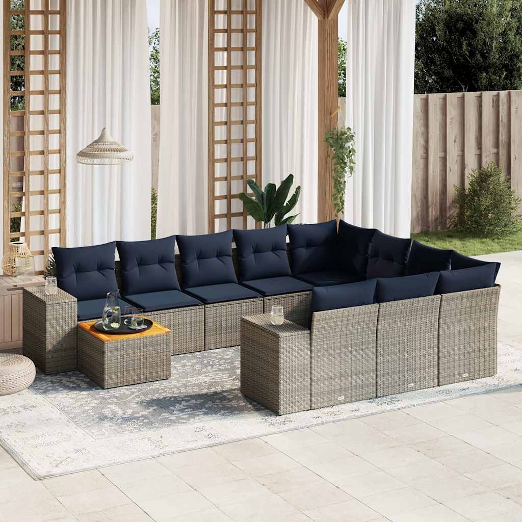 11-delige tuinbankset met kussens, grijs polyrotan is nu te koop bij PeponiXL, paradijselijk wonen!