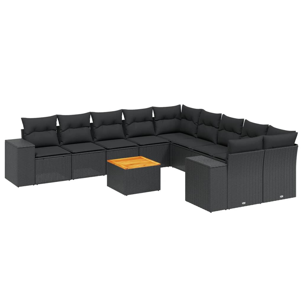 11-delige Loungeset met kussens poly rattan zwart is nu te koop bij PeponiXL, paradijselijk wonen!