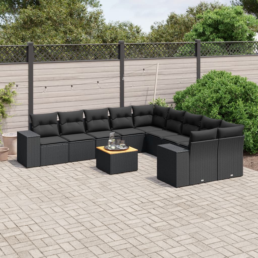 11-delige Loungeset met kussens poly rattan zwart is nu te koop bij PeponiXL, paradijselijk wonen!