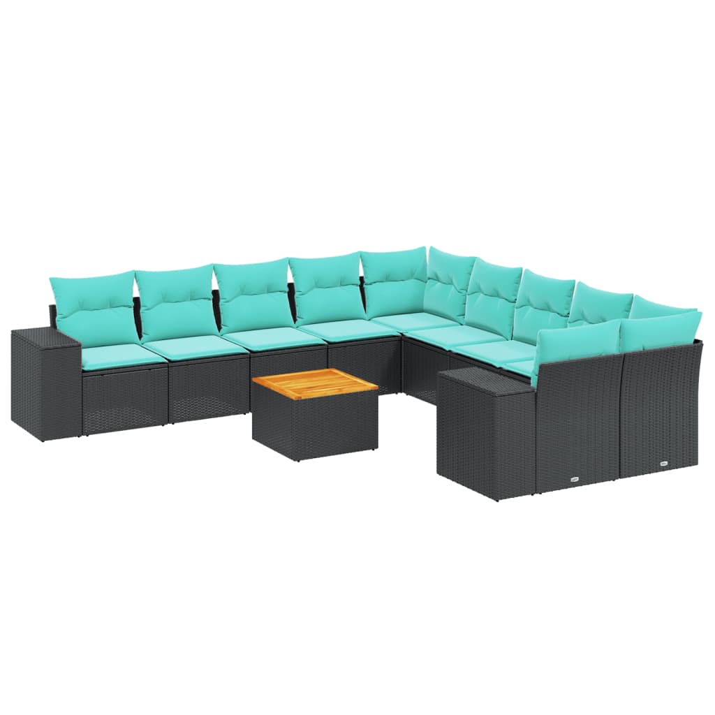 11-delige tuinbankset met kussens, zwart polyrotan is nu te koop bij PeponiXL, paradijselijk wonen!
