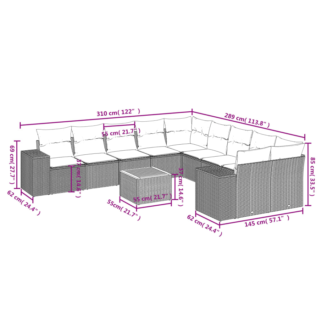 11-delige Loungeset met kussens poly rattan grijs is nu te koop bij PeponiXL, paradijselijk wonen!