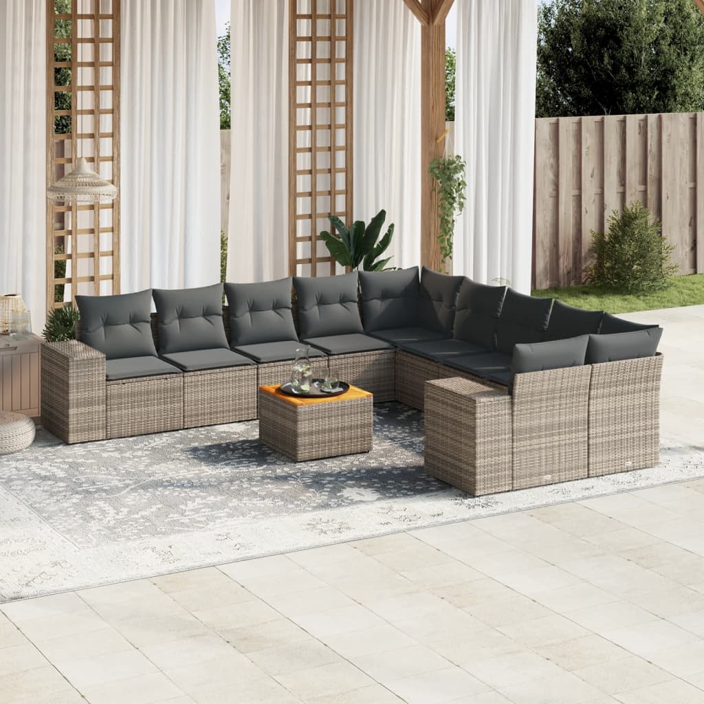 11-delige Loungeset met kussens poly rattan grijs is nu te koop bij PeponiXL, paradijselijk wonen!