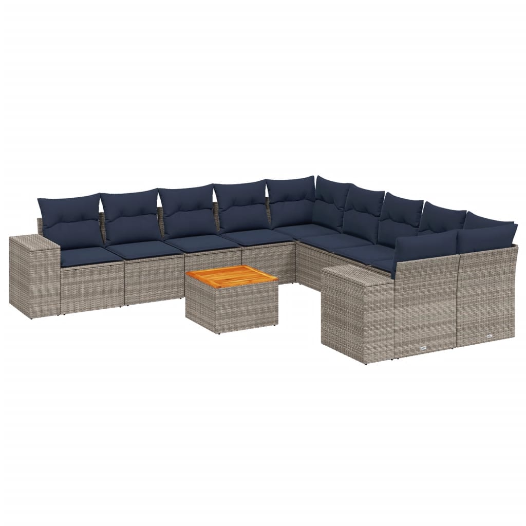 11-delige tuinbankset met kussens, grijs polyrotan is nu te koop bij PeponiXL, paradijselijk wonen!