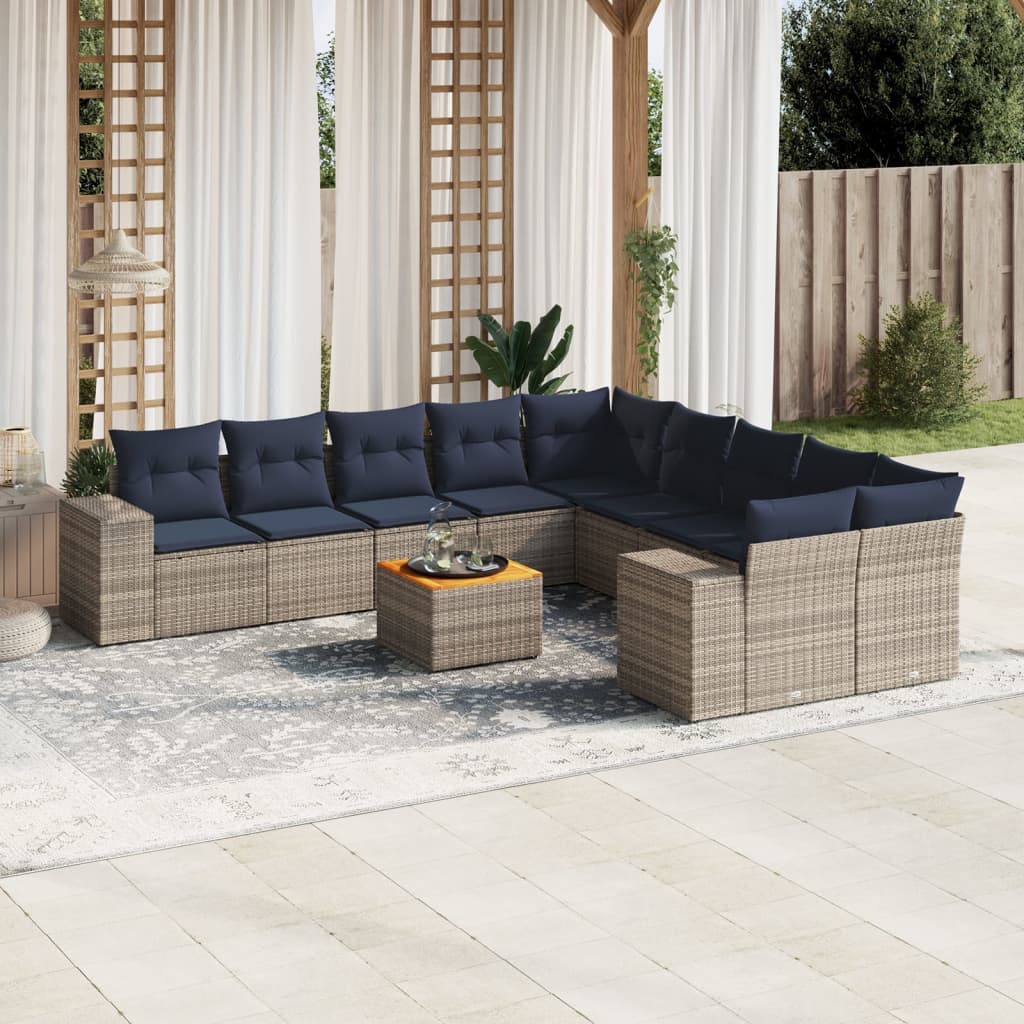 11-delige tuinbankset met kussens, grijs polyrotan is nu te koop bij PeponiXL, paradijselijk wonen!