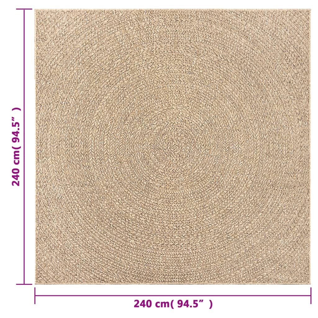 Vloerkleed ZIZUR binnen en buiten 240x240 cm jute look