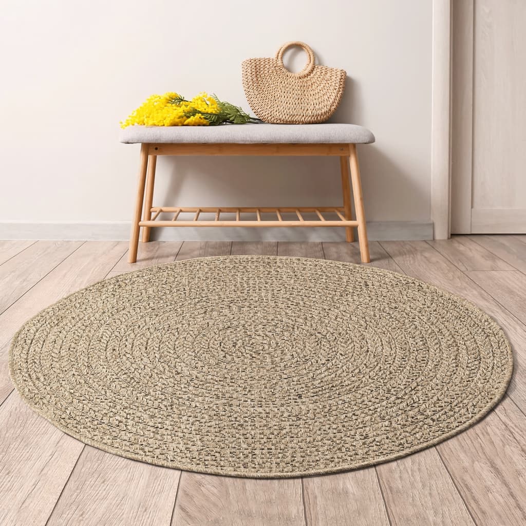 Vloerkleed ZIZUR binnen en buiten Ø 200 cm jute look is nu te koop bij PeponiXL, paradijselijk wonen!