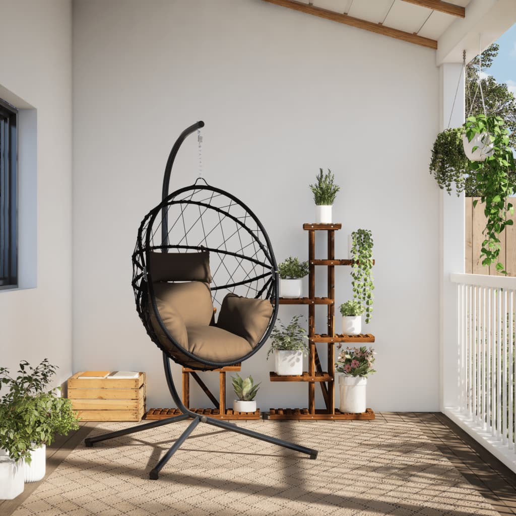 Hangstoel met standaard rattan en staal taupe is nu te koop bij PeponiXL, paradijselijk wonen!