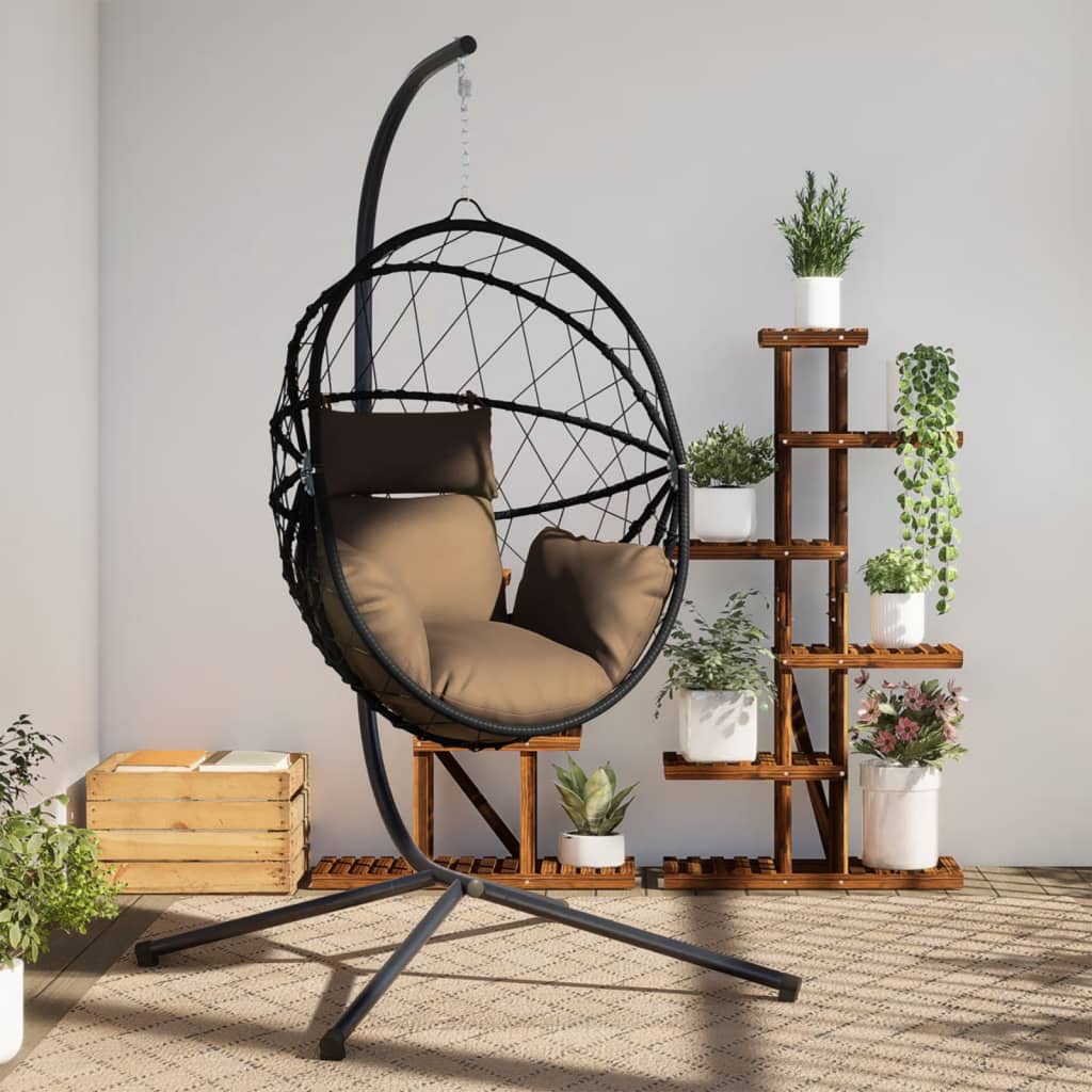Hangstoel met standaard rattan en staal taupe is nu te koop bij PeponiXL, paradijselijk wonen!
