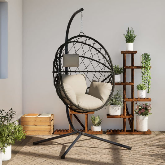 Hangstoel met standaard rattan en staal beige is nu te koop bij PeponiXL, paradijselijk wonen!