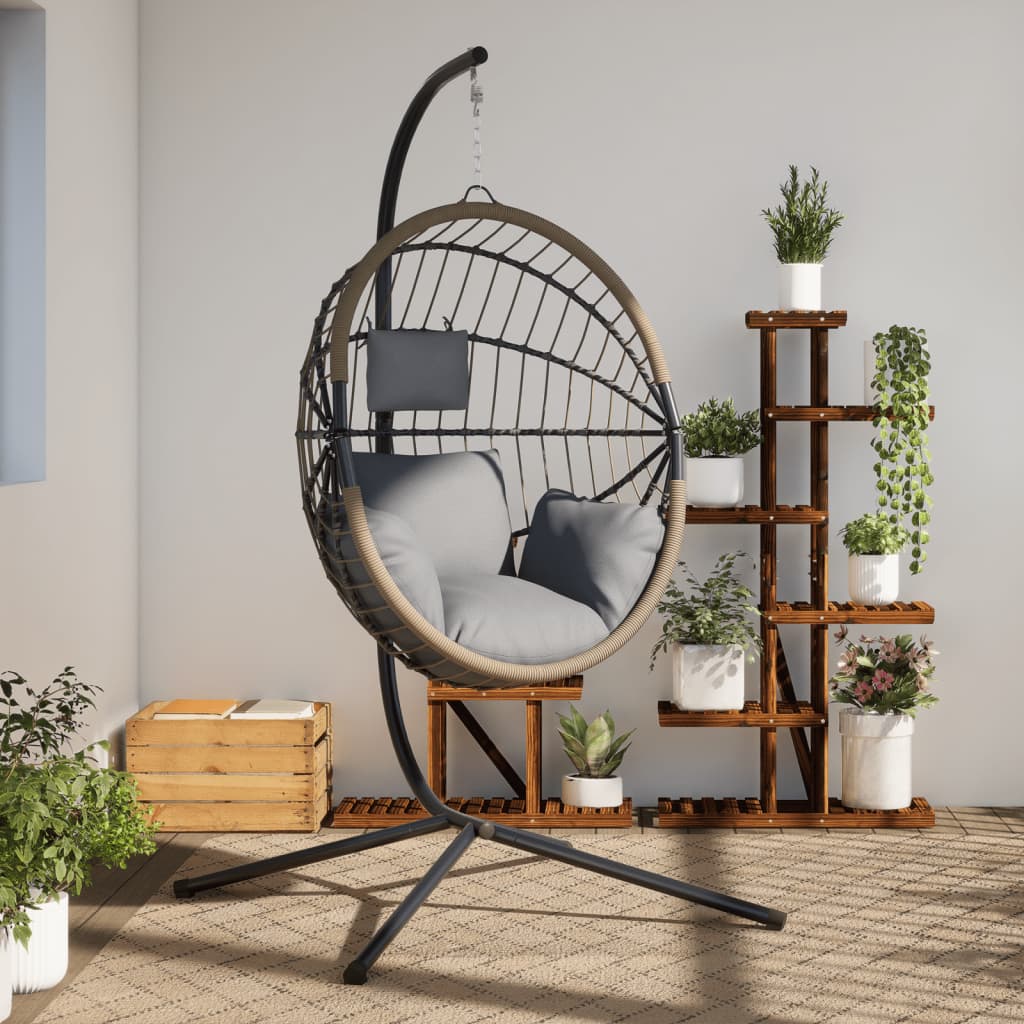 Hangstoel met standaard rattan en staal lichtgrijs is nu te koop bij PeponiXL, paradijselijk wonen!