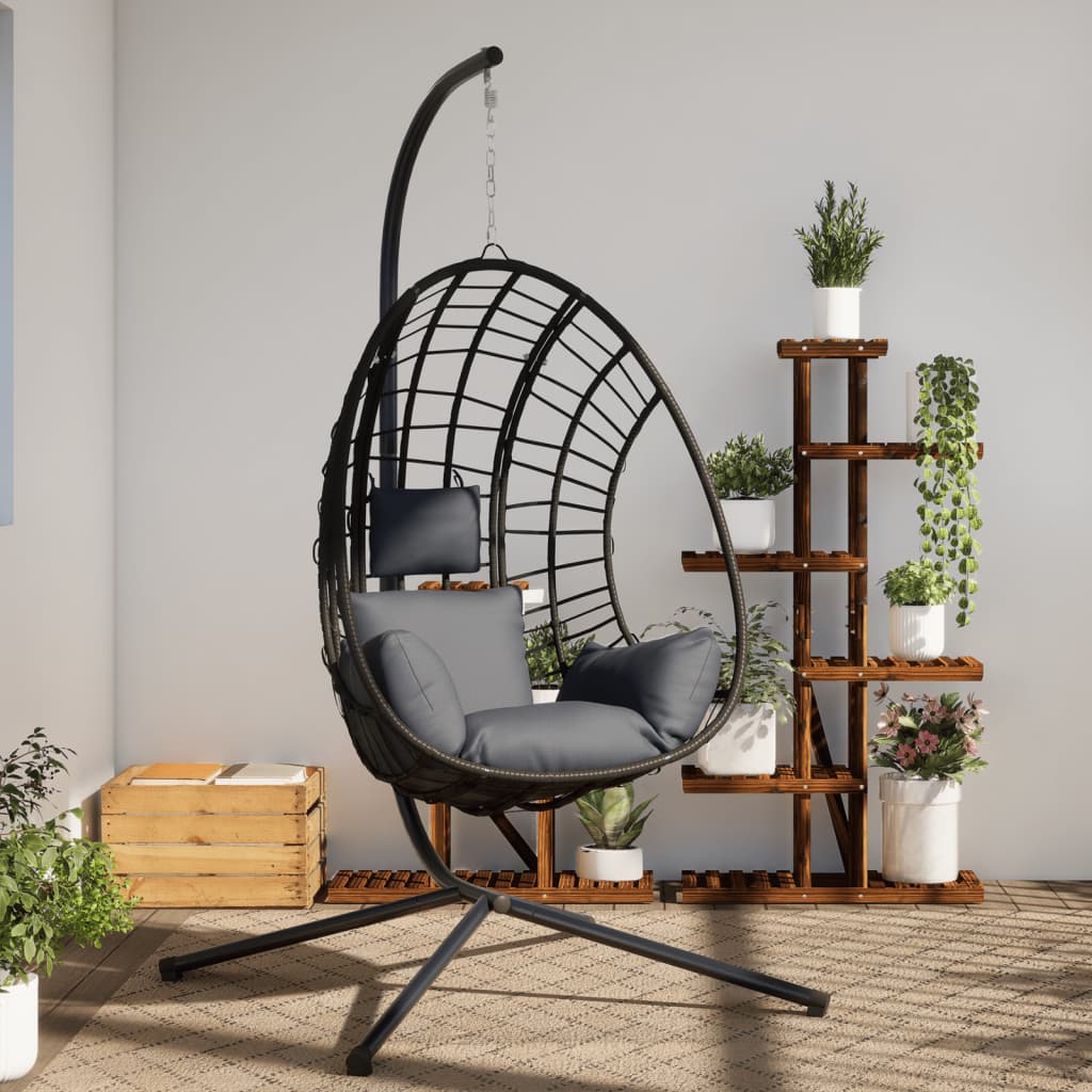 Hangstoel met standaard rattan en staal antracietkleurig is nu te koop bij PeponiXL, paradijselijk wonen!