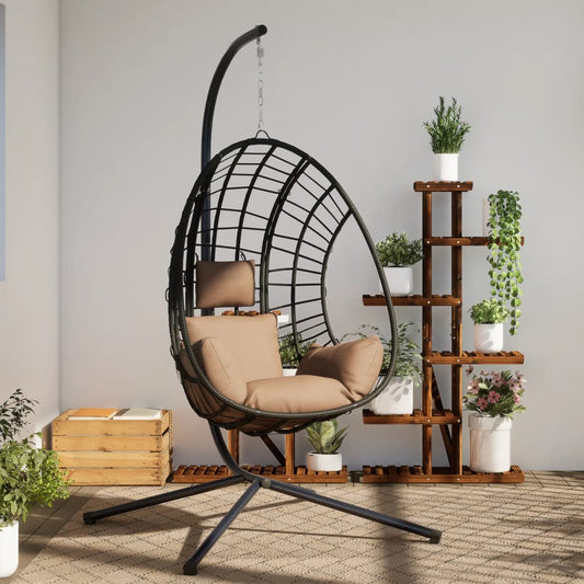 Hangstoel met standaard rattan en staal taupe is nu te koop bij PeponiXL, paradijselijk wonen!