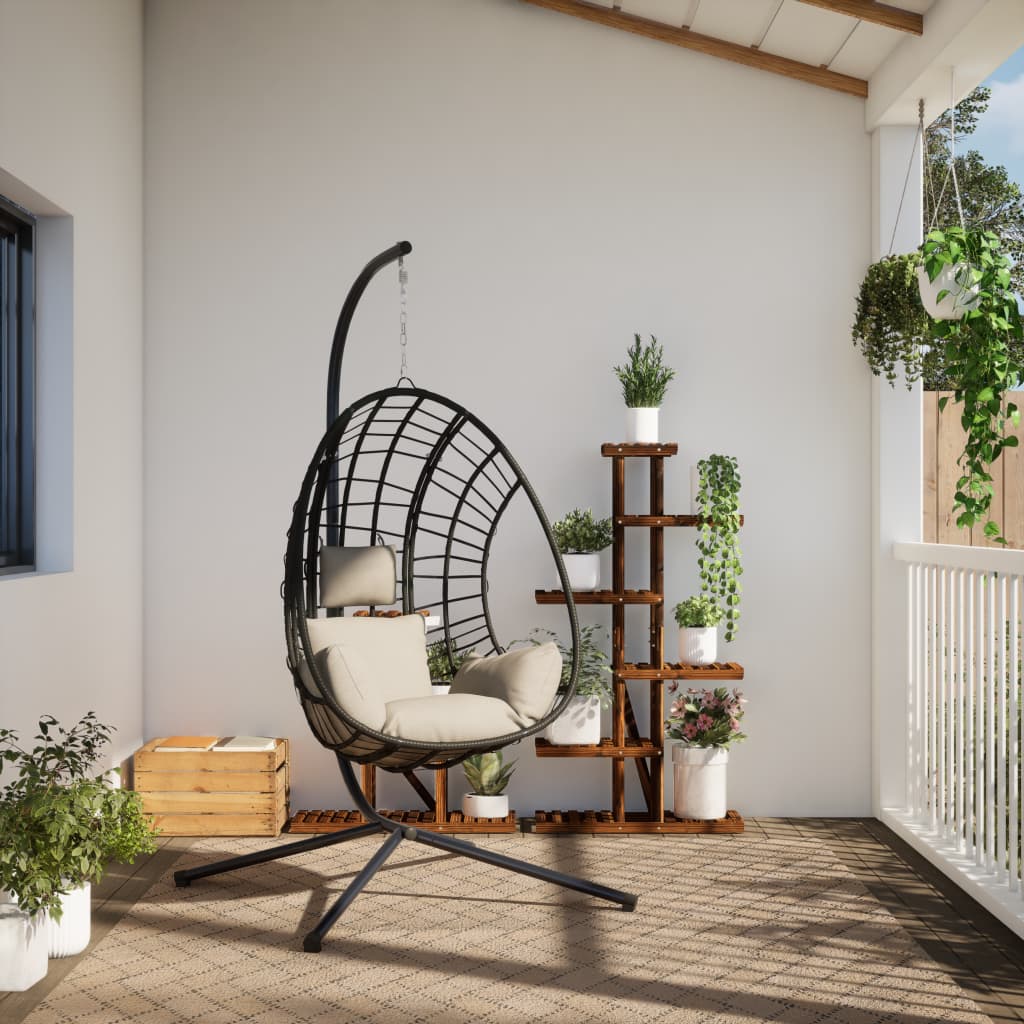 Hangstoel met standaard rattan en staal beige is nu te koop bij PeponiXL, paradijselijk wonen!