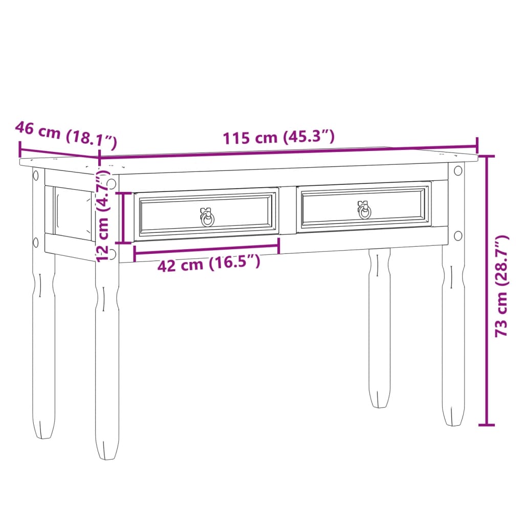 Wandtafel Corona 115x46x73 cm massief grenenhout is nu te koop bij PeponiXL, paradijselijk wonen!